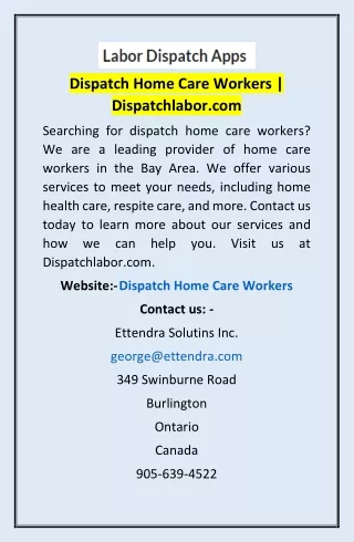 Dispatch Home Care Workers | Dispatchlabor.com