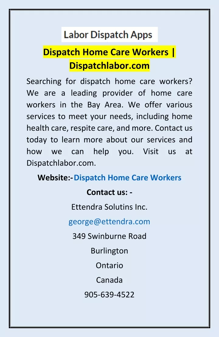 dispatch home care workers dispatchlabor com