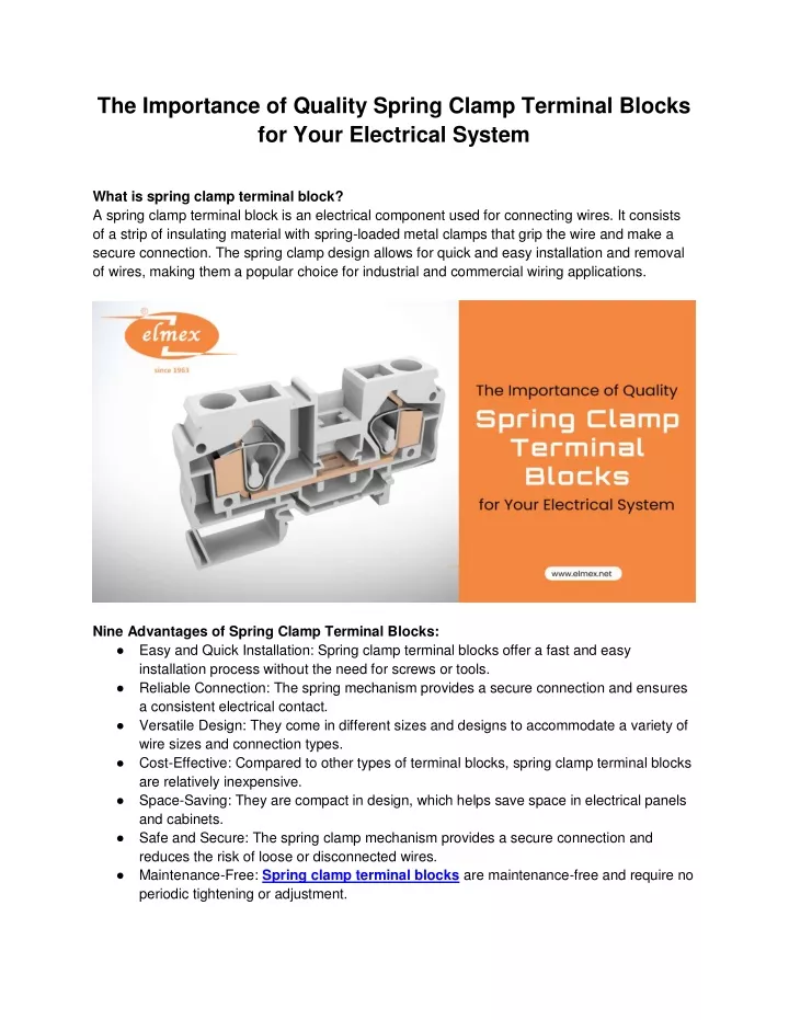 the importance of quality spring clamp terminal