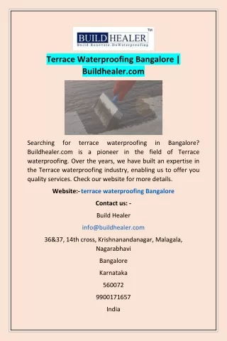 Terrace Waterproofing Bangalore | Buildhealer.com