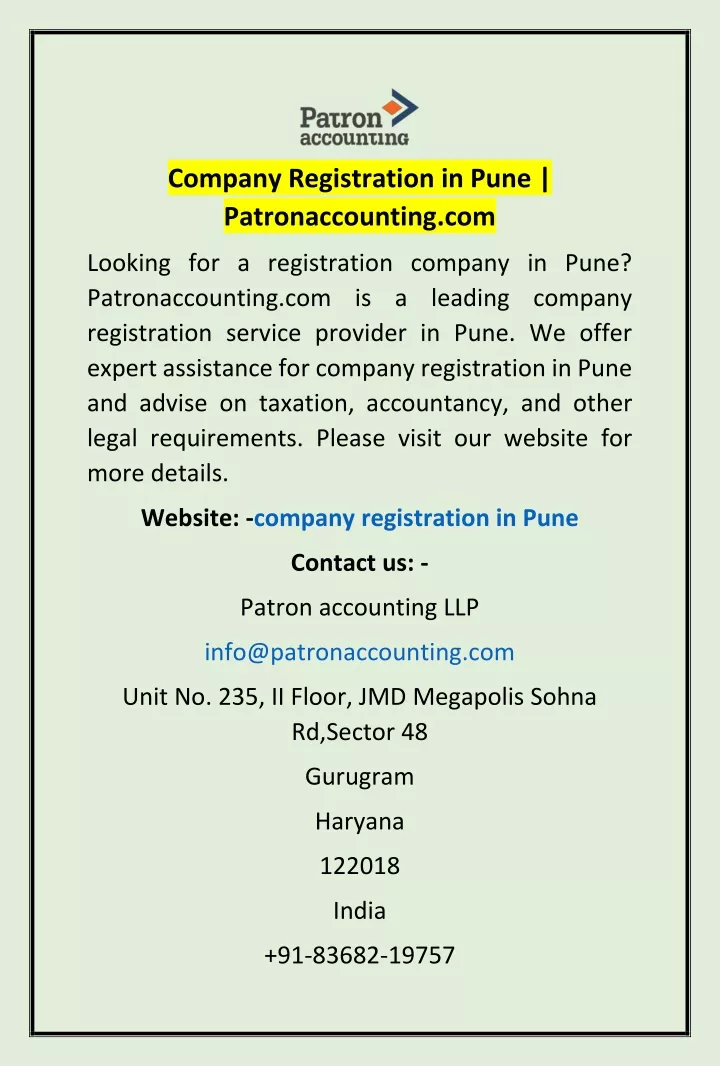 company registration in pune patronaccounting com