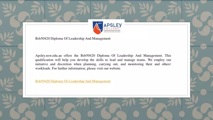 bsb50420 diploma of leadership and management
