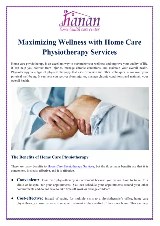 Maximizing Wellness with Home Care Physiotherapy Services
