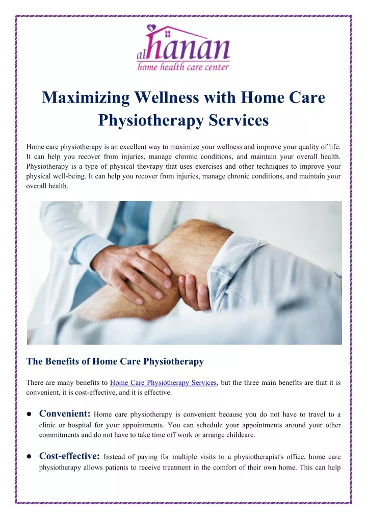 maximizing wellness with home care physiotherapy