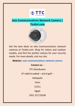 Axis Communications Network Camera | Ttcdist.com