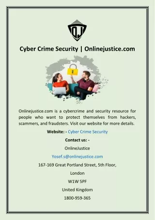 Cyber Crime Security  Onlinejustice