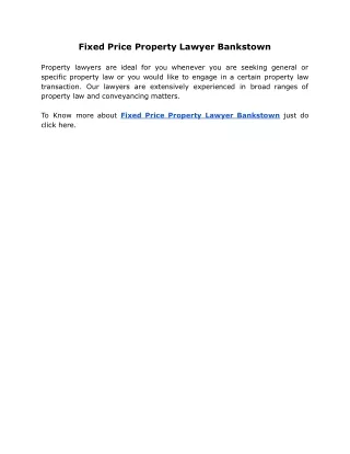 fixed price property lawyer bankstown