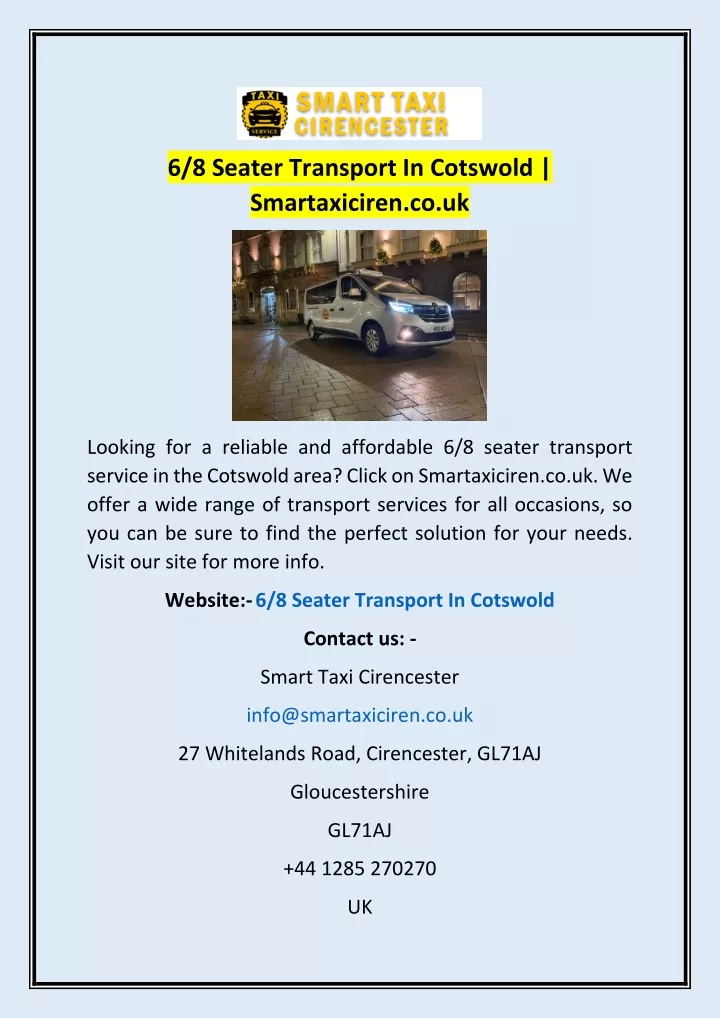 6 8 seater transport in cotswold smartaxiciren