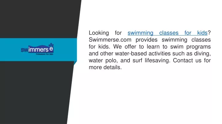 looking for swimming classes for kids swimmerse