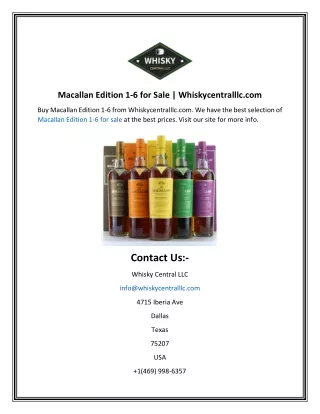 Macallan Edition 1-6 for Sale Whiskycentralllc.com
