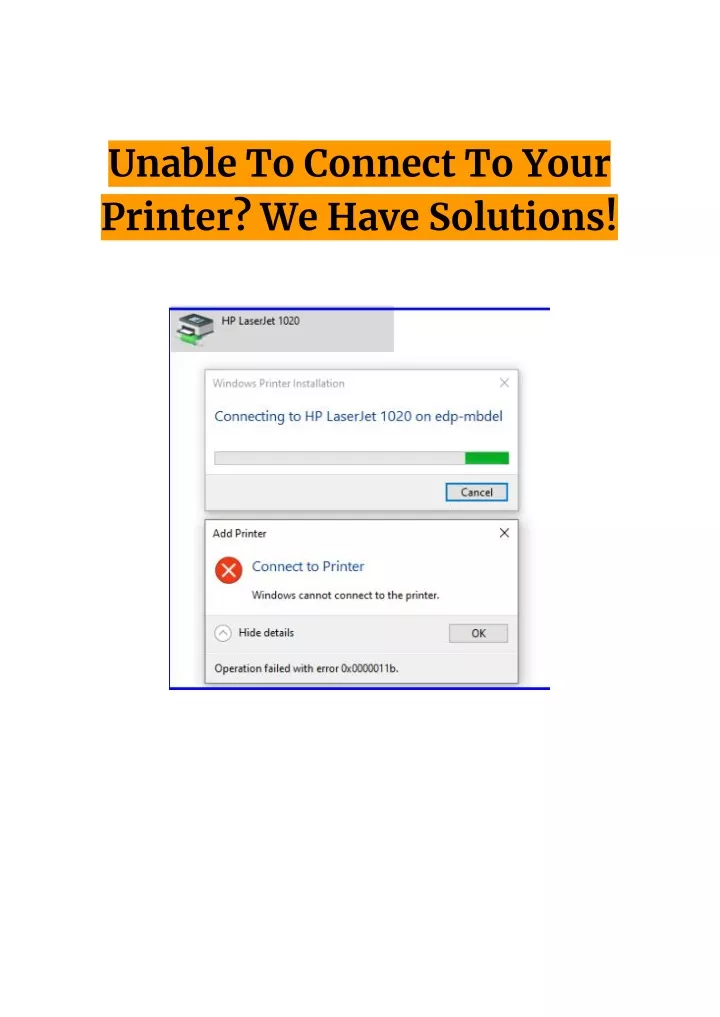 unable to connect to your printer we have