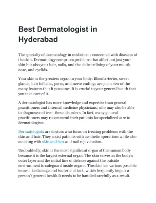 Best Dermatologist in Hyderabad