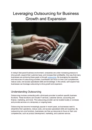 Leveraging Outsourcing for Business Growth and Expansion