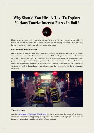Why Should You Hire A Taxi To Explore Various Tourist Interest Places In Bali?