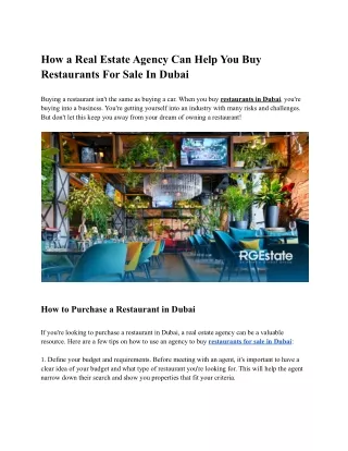 How a Real estate agency can help you buy restaurants for sale in Dubai