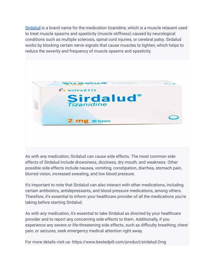 sirdalud is a brand name for the medication