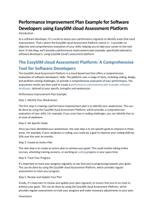 Performance Improvement Plan Example for Software Developers using EasySIM cloud Assessment Platform