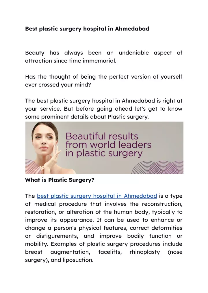 best plastic surgery hospital in ahmedabad