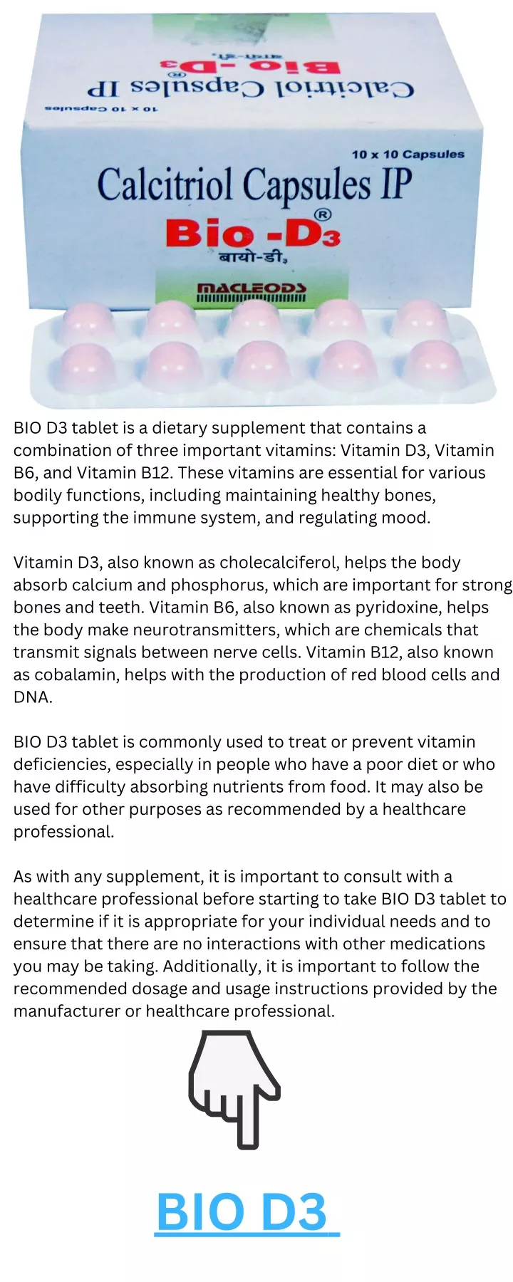 bio d3 tablet is a dietary supplement that