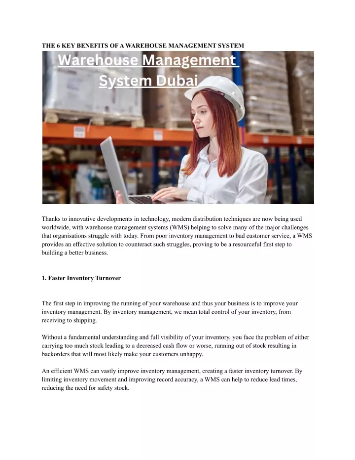 the 6 key benefits of a warehouse management