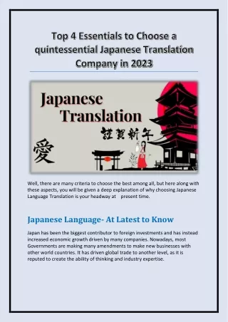 Top 4 Essentials to Choose a quintessential Japanese Translation Company in 2023