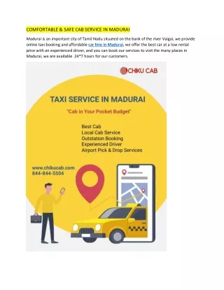 comfortable safe cab service in madurai