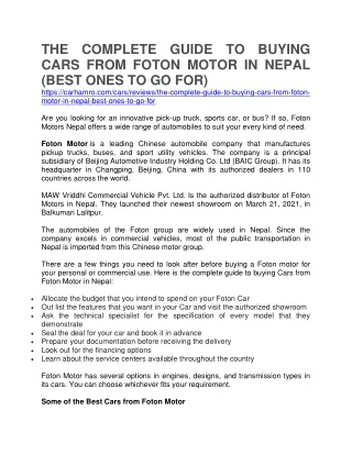 THE COMPLETE GUIDE TO BUYING CARS FROM FOTON MOTOR IN NEPAL