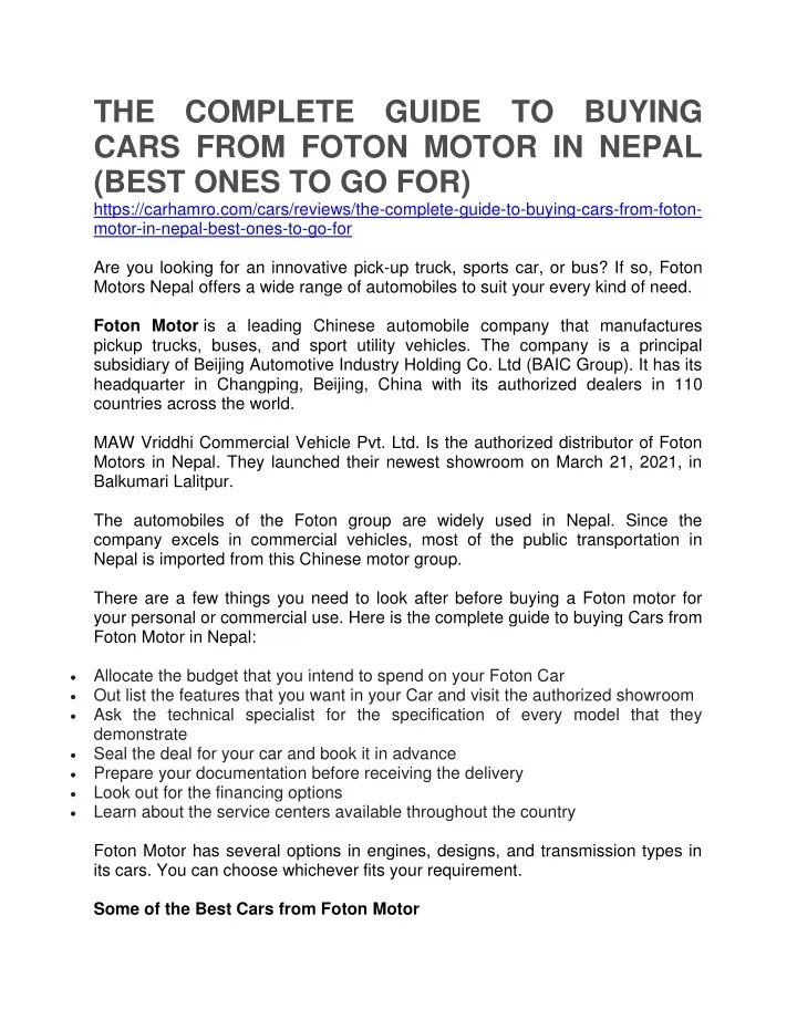 the complete guide to buying cars from foton