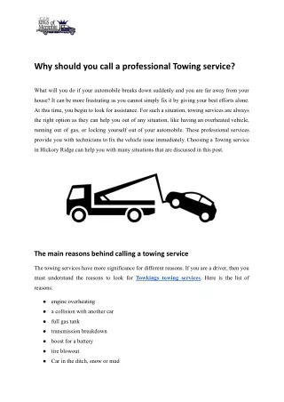 Why should you call a professional Towing service