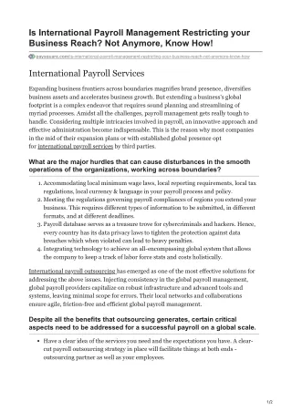 Is International Payroll Management Restricting your Business Reach Not Anymore Know How