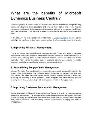 What are the benefits of Microsoft Dynamics Business Central