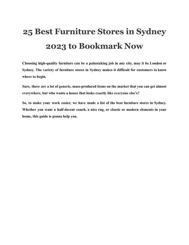 25 best furniture stores in sydney
