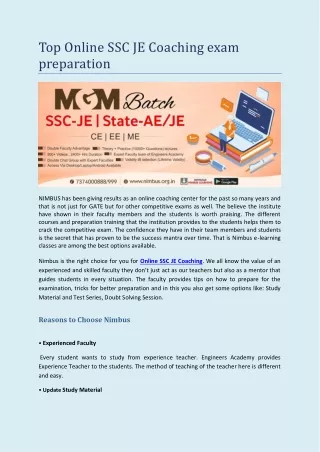 top online ssc je coaching exam preparation