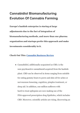 Cannabidiol Biomanufacturing Evolution Of Cannabis Farming