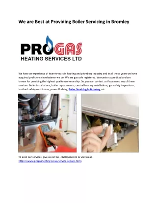 We are Best at Providing Boiler Servicing in Bromley