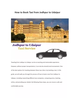 How to Book Taxi from Jodhpur to Udaipur