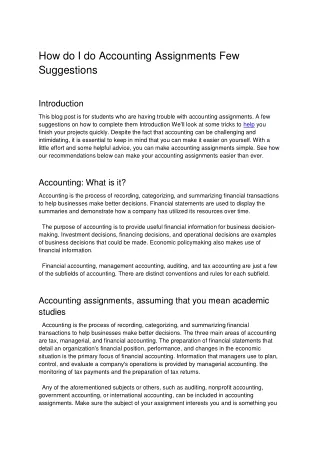 how do i do accounting assignments few suggestions