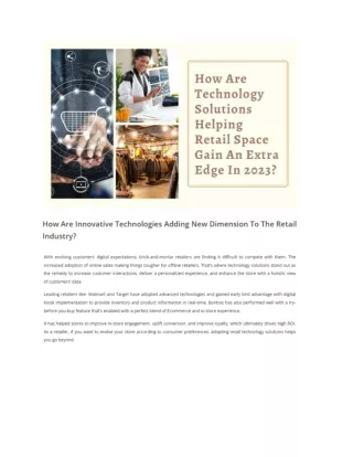 How Are Innovative Technologies Adding New Dimension To The Retail Industry?