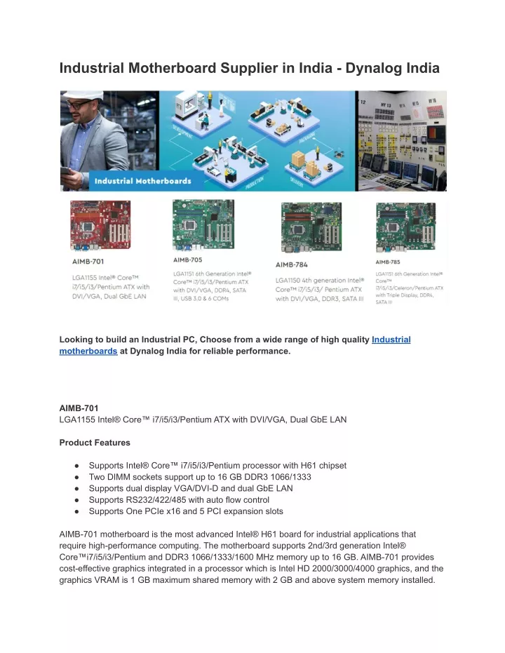 industrial motherboard supplier in india dynalog