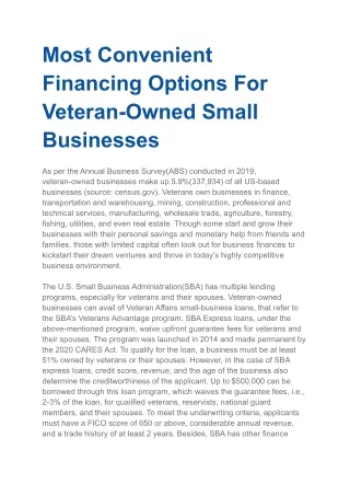 Most Convenient Financing Options For Veteran-Owned Small Businesses (1)