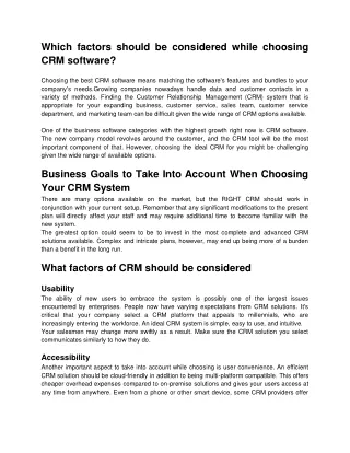 Which factors should be considered while choosing CRM software