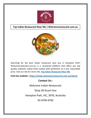 Top Indian Restaurant Near Me | Welcomerestaurant.com.au