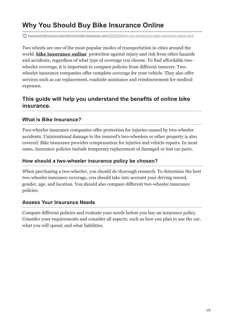 why you should buy bike insurance online