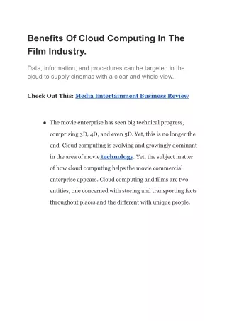 Benefits Of Cloud Computing In The Film Industry