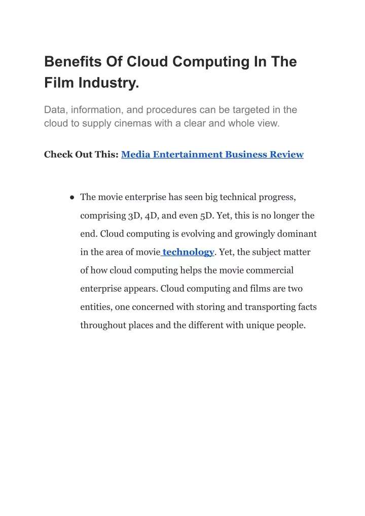 benefits of cloud computing in the film industry
