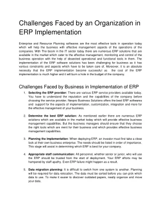 Challenges Faced by an Organization in ERP Implementation