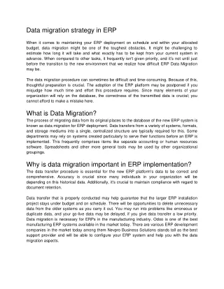 Data migration strategy in ERP