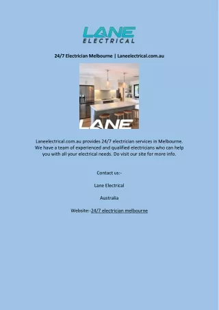 24/7 Electrician Melbourne | Laneelectrical.com.au