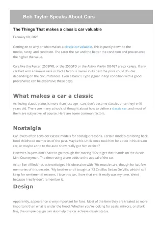 bob taylor speaks about cars