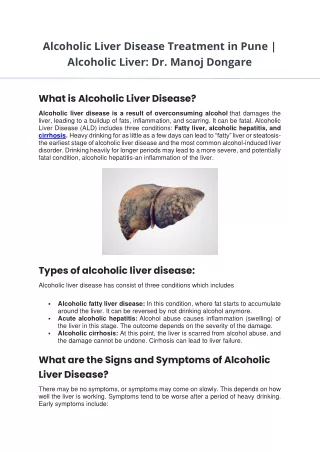 Alcoholic Liver Disease Treatment in Pune